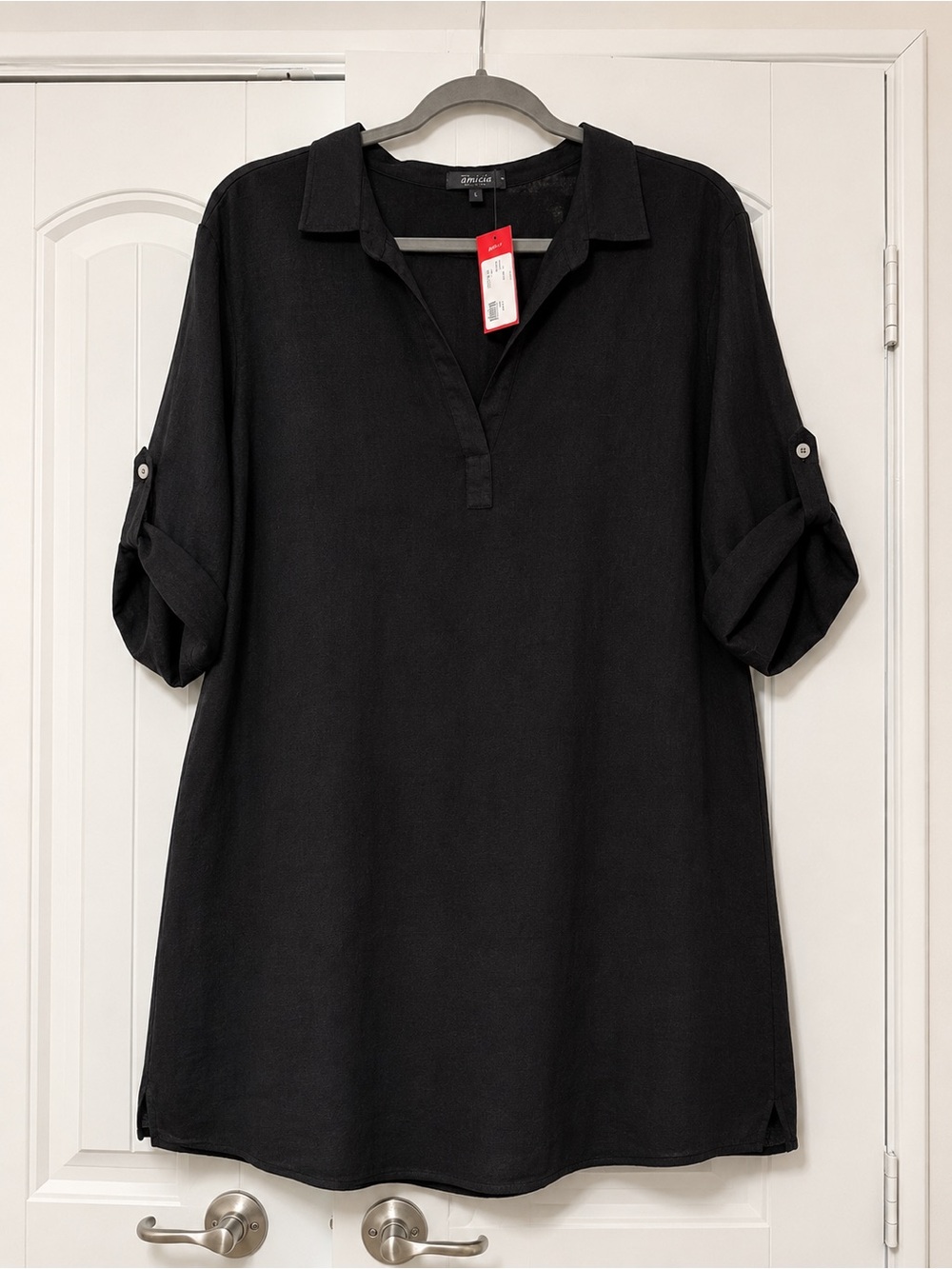 Avenue Black Roll-Tab Tunic with Split V-Neck